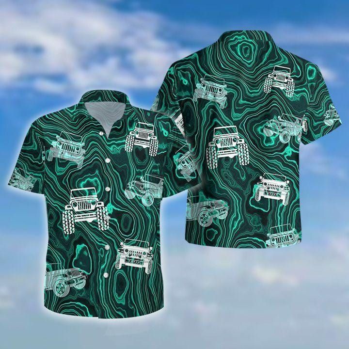 Felacia [Hawaii Shirt] Green Virtual Pattern Jeep Unisex Hawaiian Aloha Shirts-ZX1918